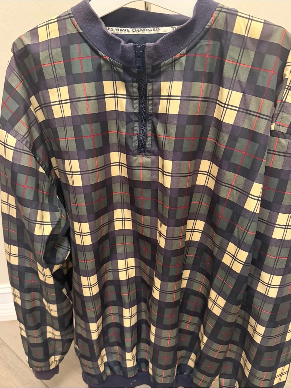Mens Vtg 1/4 zip Golf Pullover Windbreaker Plaid M Pivot Rules